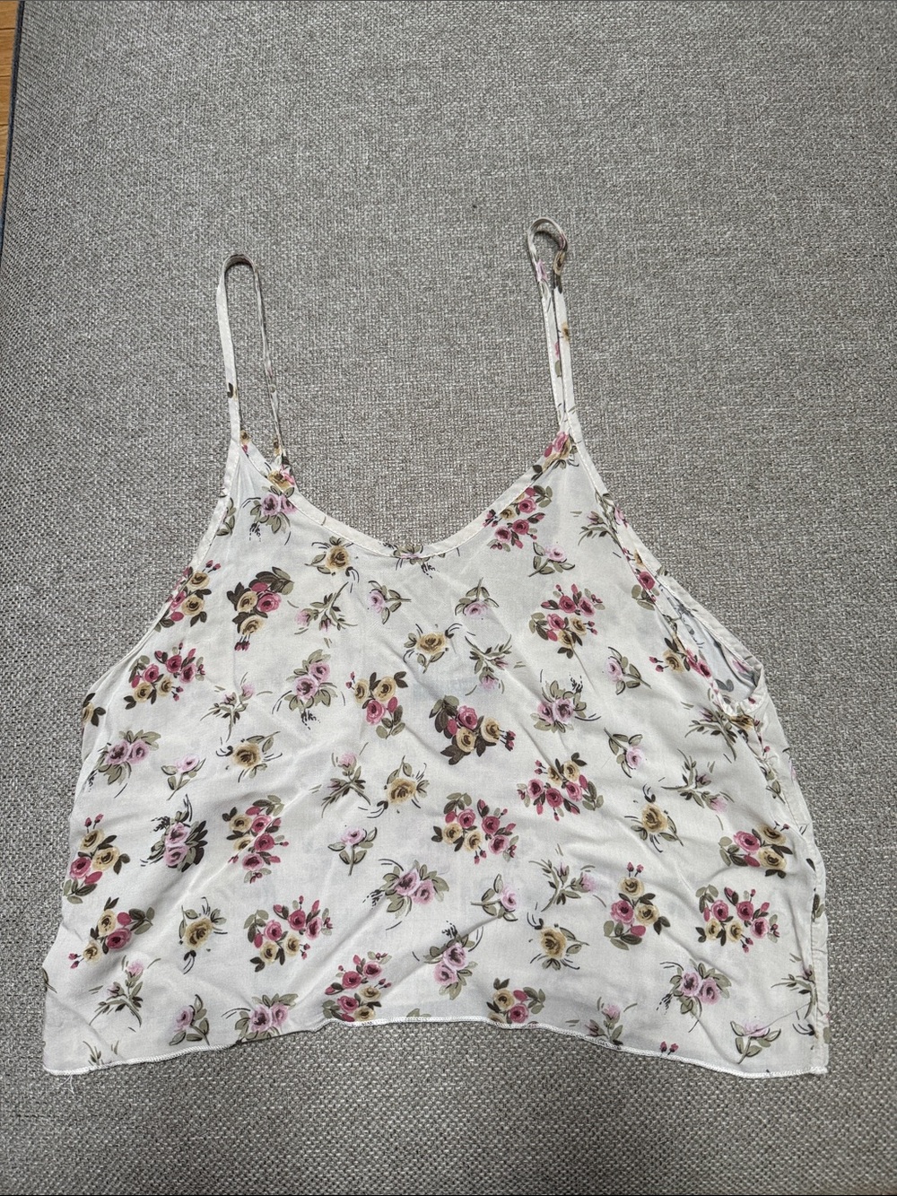 Brandy Melville White Floral Spaghetti Strap Crop Top with Pink & Yellow Flowers